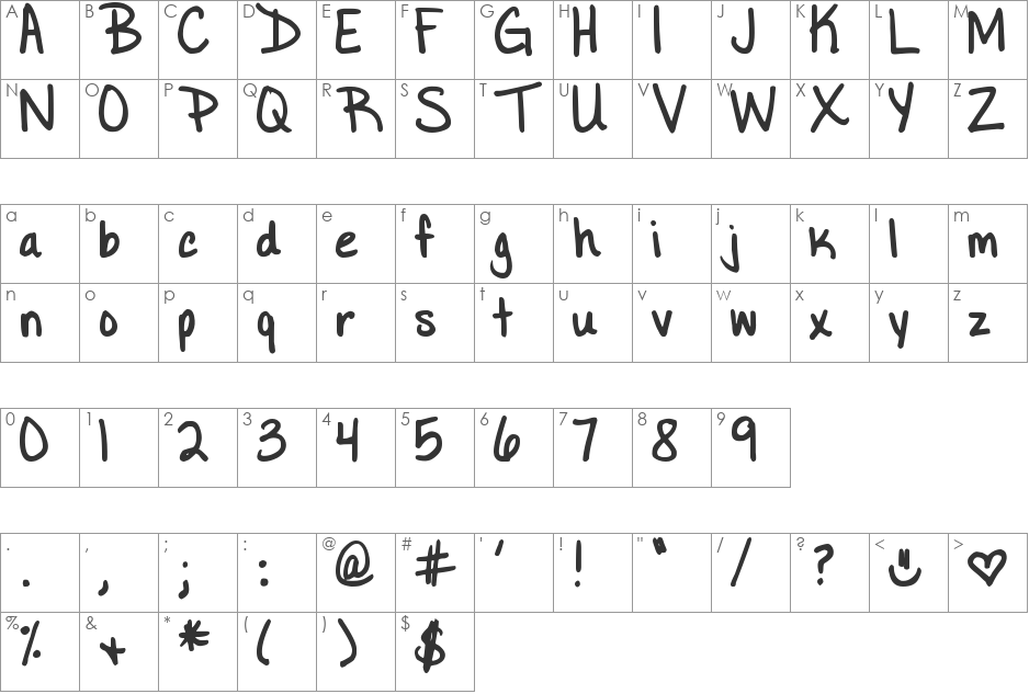 DJB Little Black Dress font character map preview