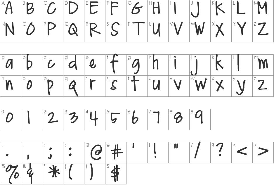 DJB Me and My Shadow font character map preview