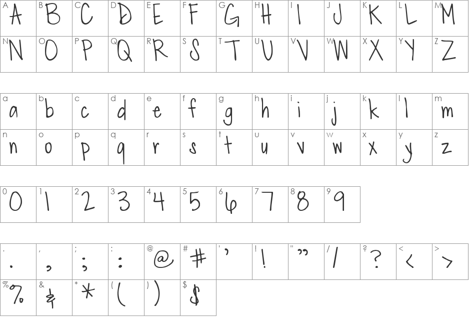DJB Merry font character map preview