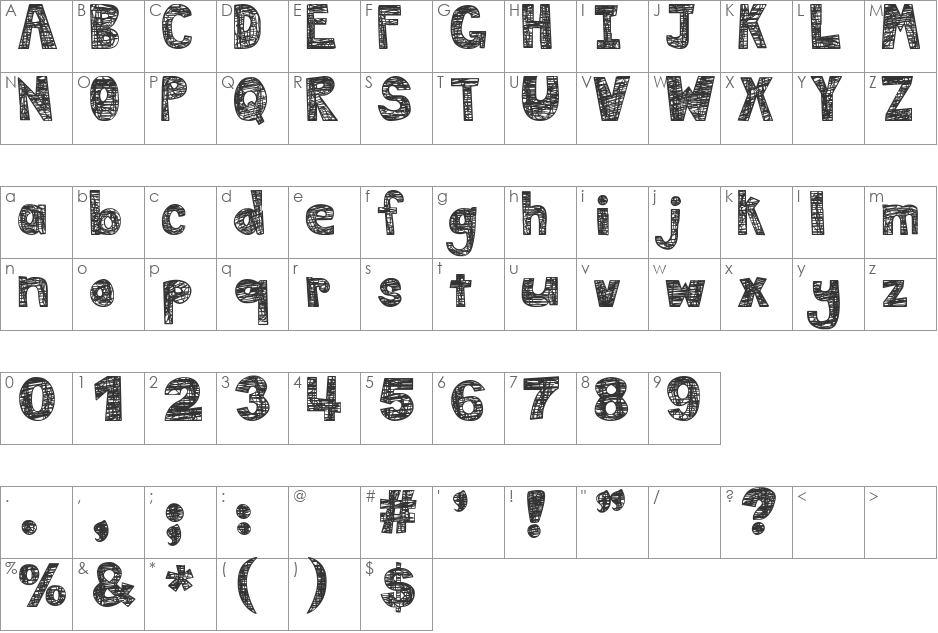 DJB MESS IN MY HEAD font character map preview