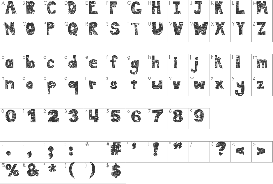 DJB Mess in My Head font character map preview
