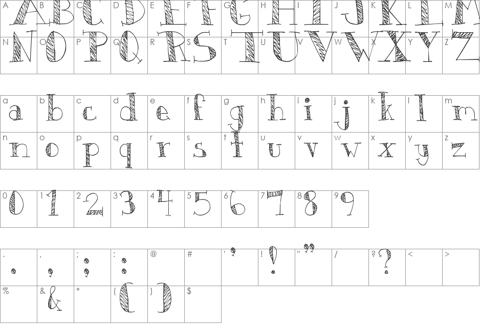 DJB Monkey Scratches font character map preview
