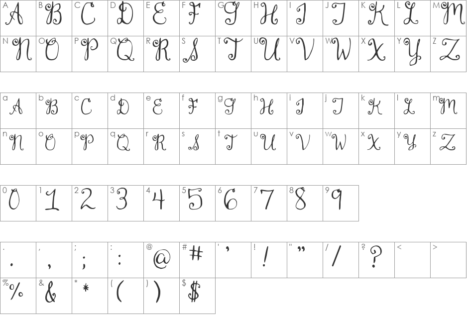 DJB Monogram font character map preview