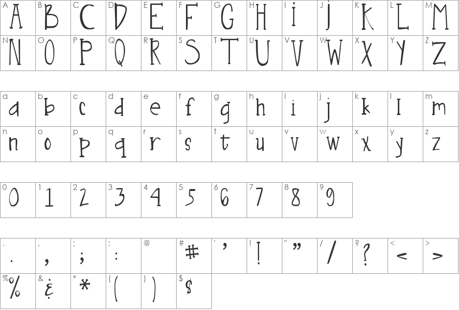 DJB Nouveau font character map preview