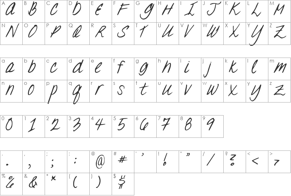 DJB Oh Suzannah font character map preview