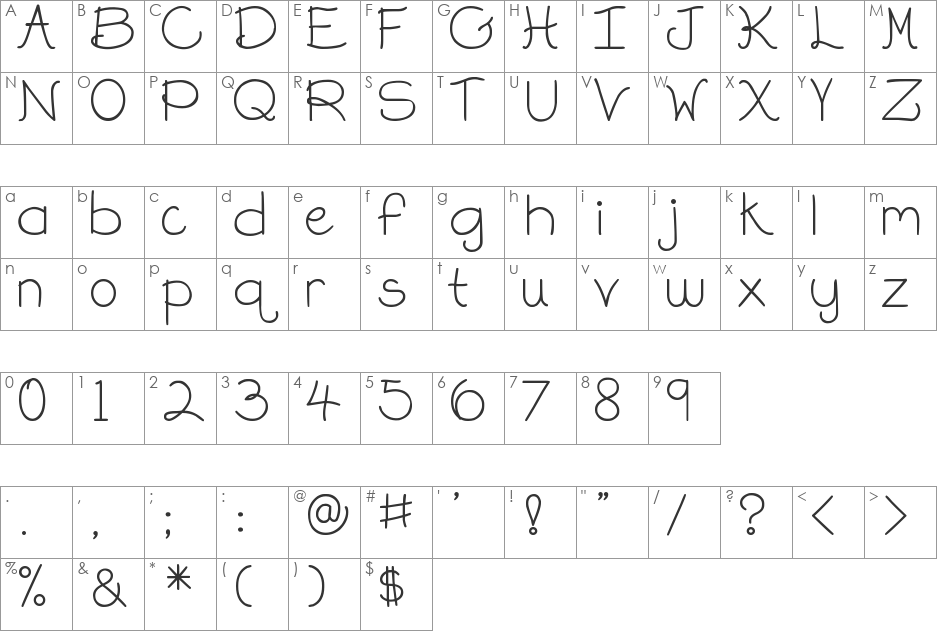 DJB On the Lighter Side font character map preview