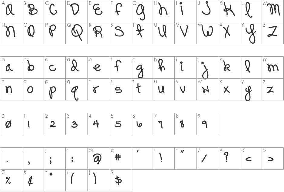 DJB Pinky Swear font character map preview