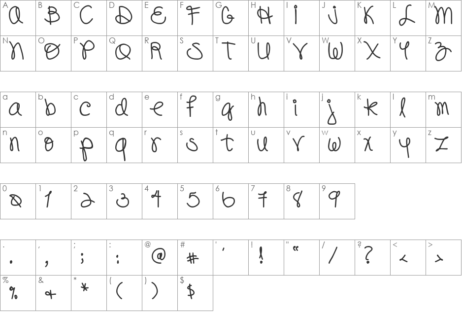 DJB Pookie Doo font character map preview