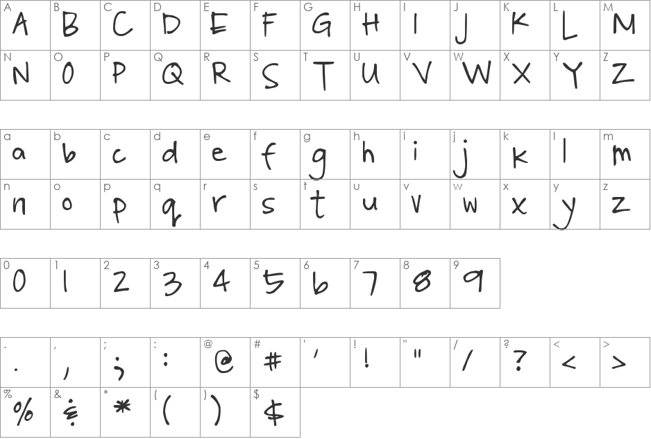 DJB Poppyseed font character map preview