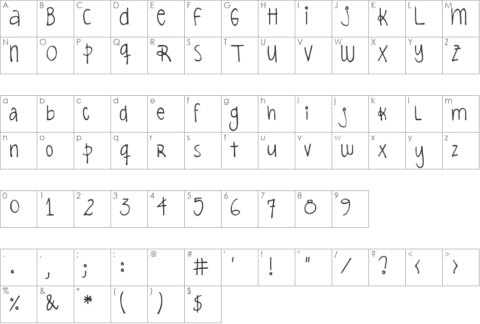 DJB Rubia Tuesday font character map preview