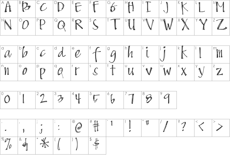 DJB Scruffy Angel font character map preview