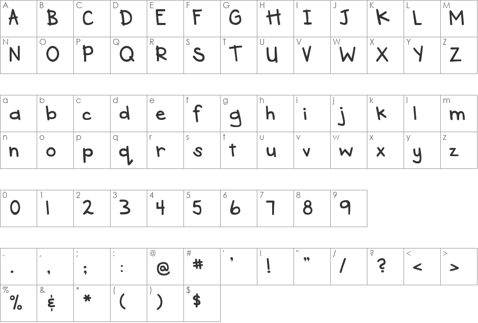 DJB See Spot Run font character map preview