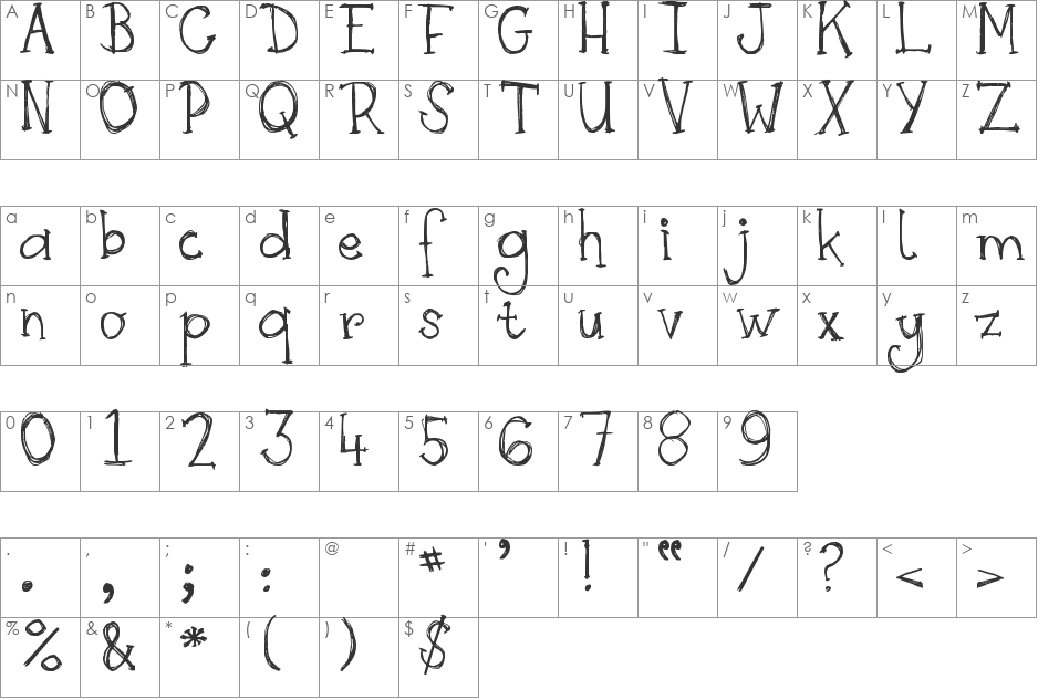 DJB Skritch Skratch font character map preview
