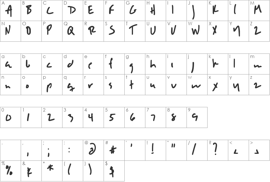 DJB SLOPPYJO font character map preview