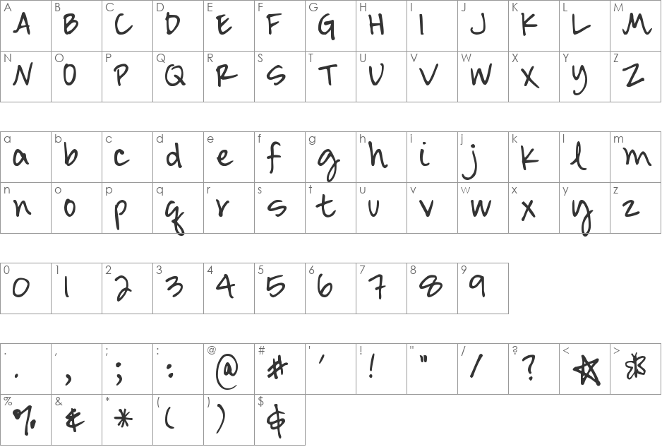 DJB Smarty Pants font character map preview