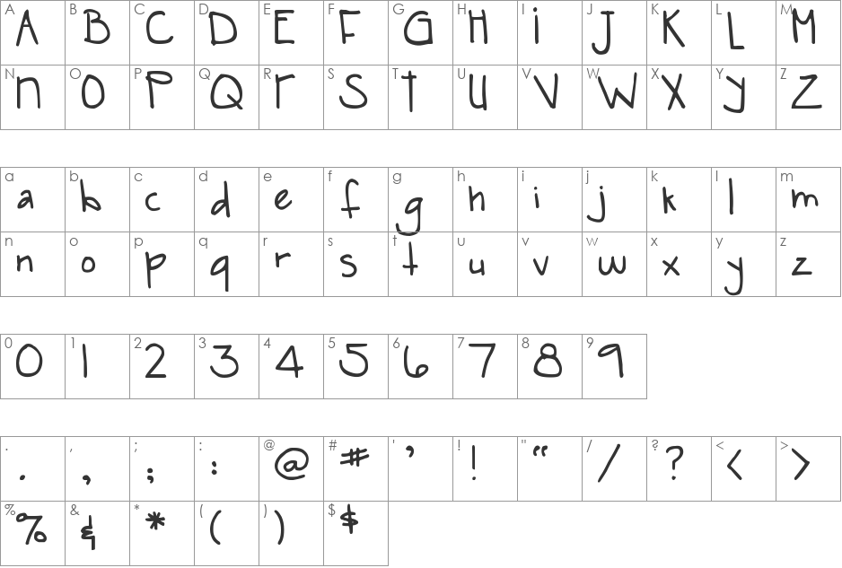 DJB SNARKY BESS font character map preview
