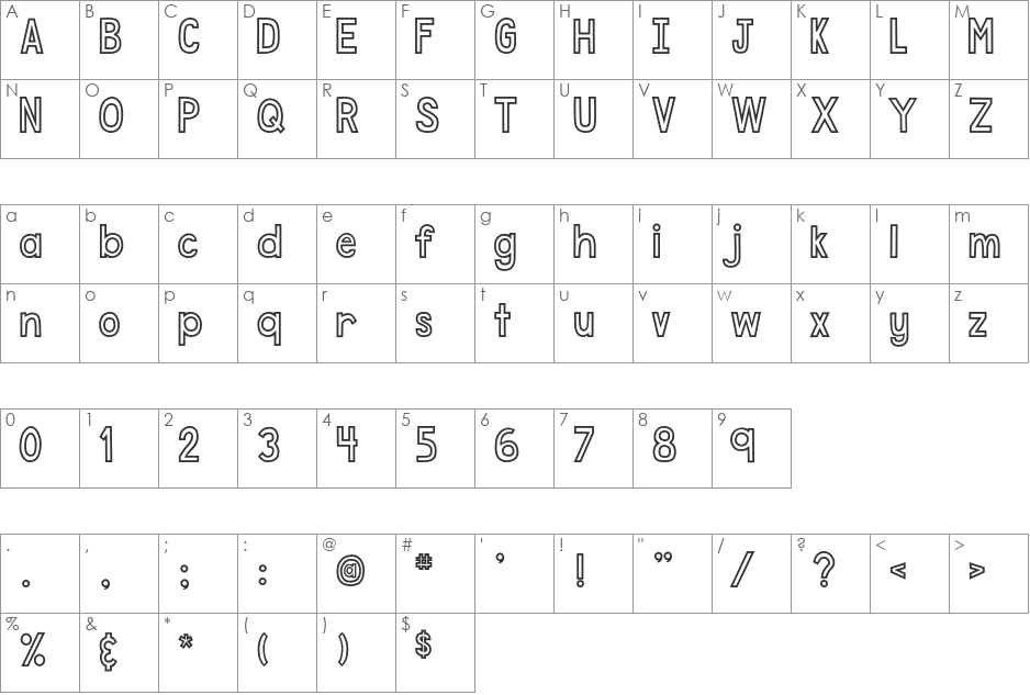DJB Speak Out font character map preview