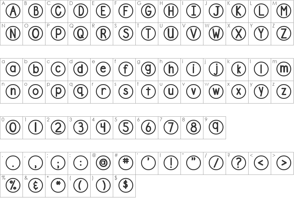DJB Standardized Test font character map preview