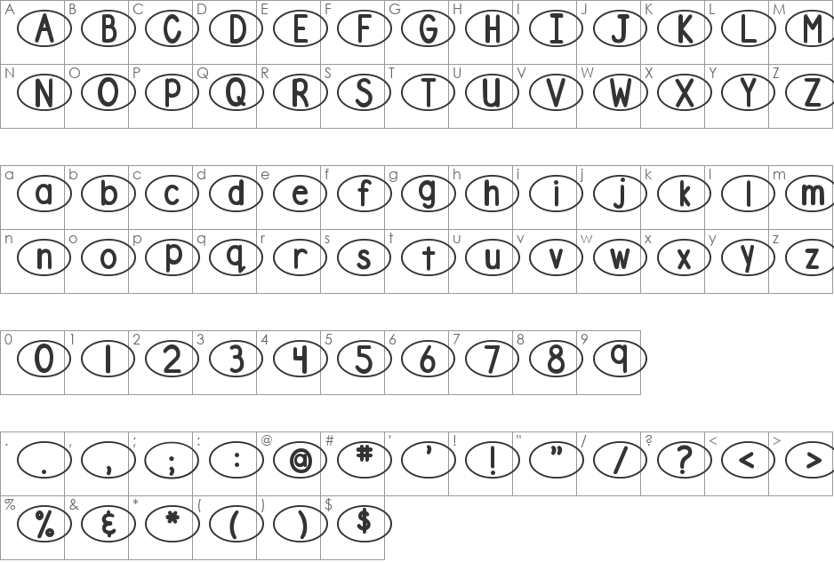 DJB Standardized Test Oval font character map preview