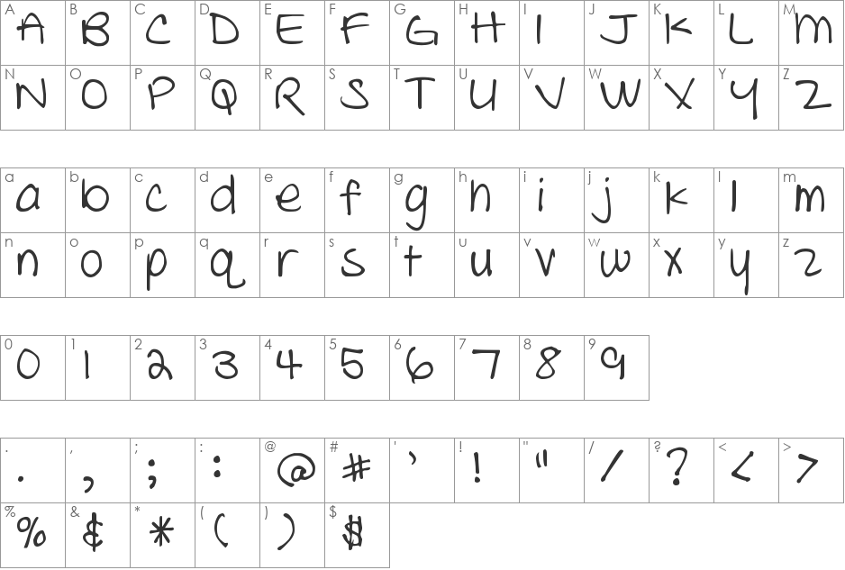 DJB THE CHEERLEADER font character map preview