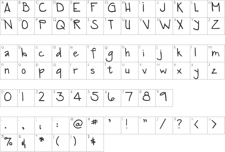 DJB Tia font character map preview