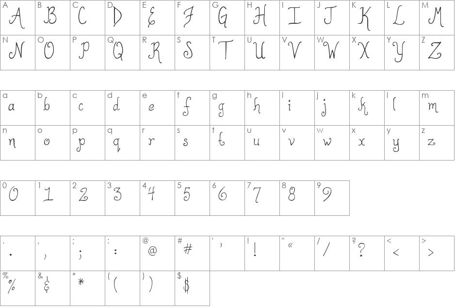DJB To Be Continued font character map preview