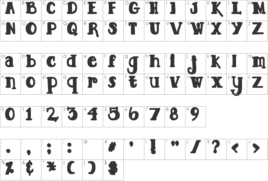 DJB TOOTSIE WOOTSIE BOLD font character map preview