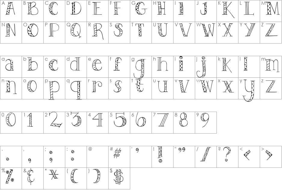 DJB TOOTSIEWOOTSIE font character map preview