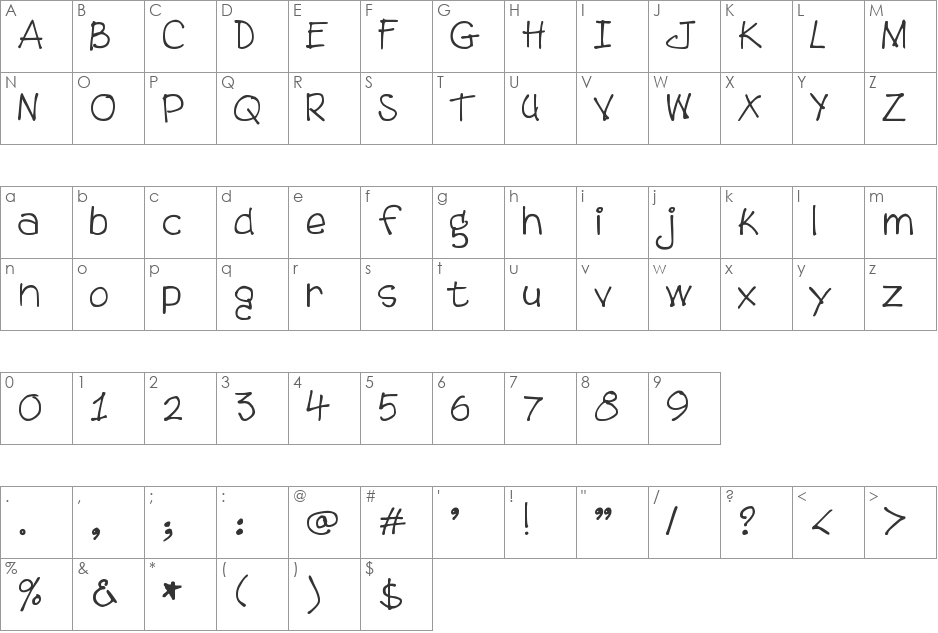 DJB Tweenybopper font character map preview