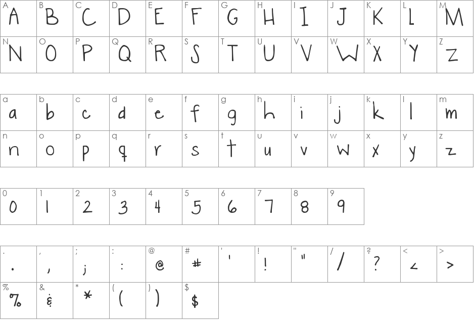 DJB Woke Up Late font character map preview