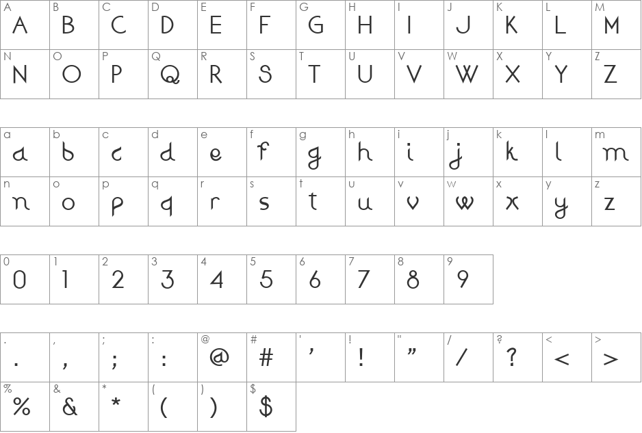 Djiring font character map preview