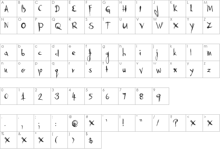 DK Abysmal Gaze font character map preview