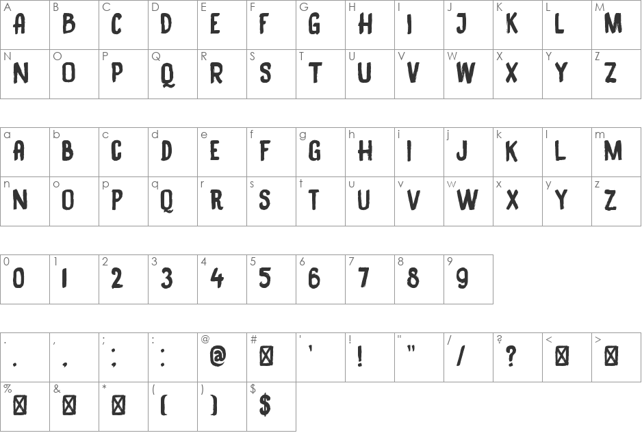 DK Black Bamboo font character map preview