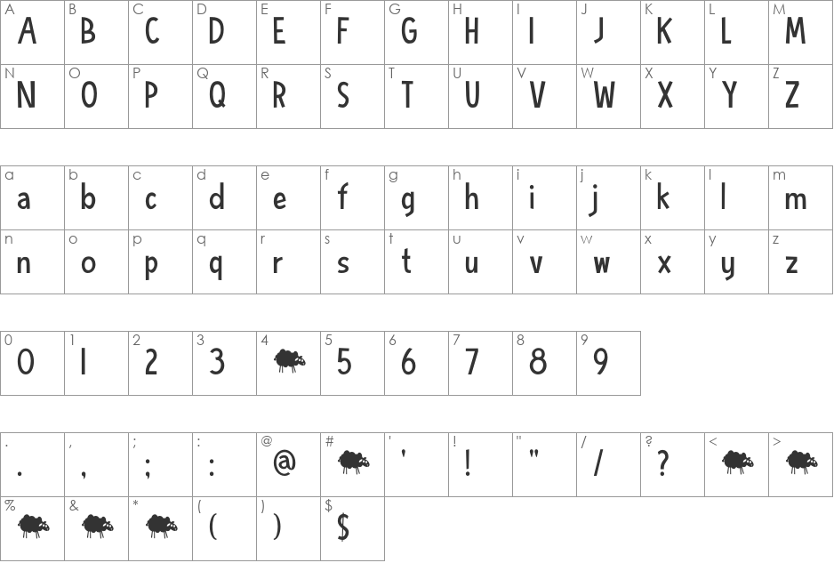 DK Blue Sheep font character map preview