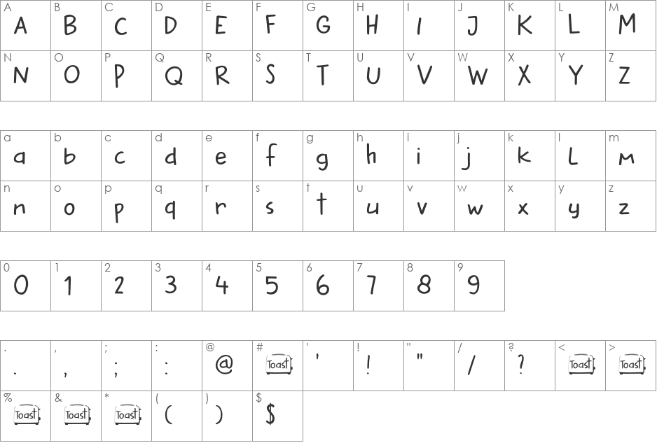 DK Buttered Toast font character map preview
