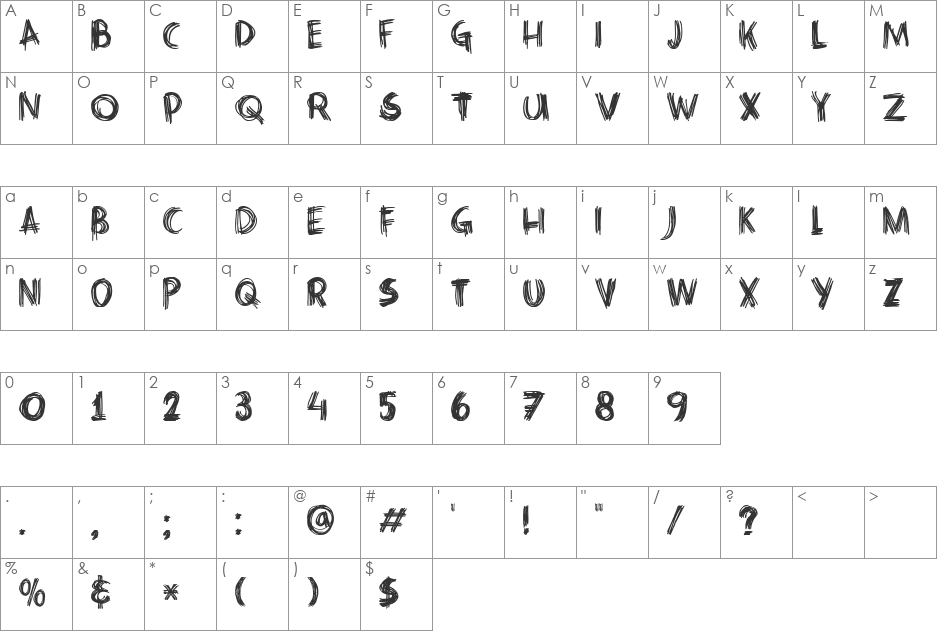 DK Criss Cross font character map preview