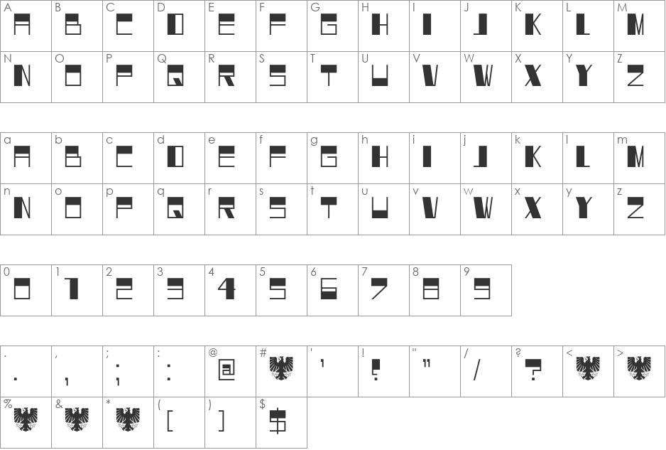 DK Dortmunder Ecke font character map preview