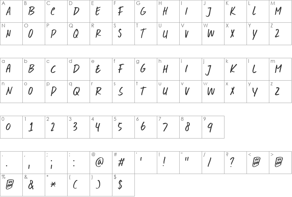 DK Double Quick font character map preview