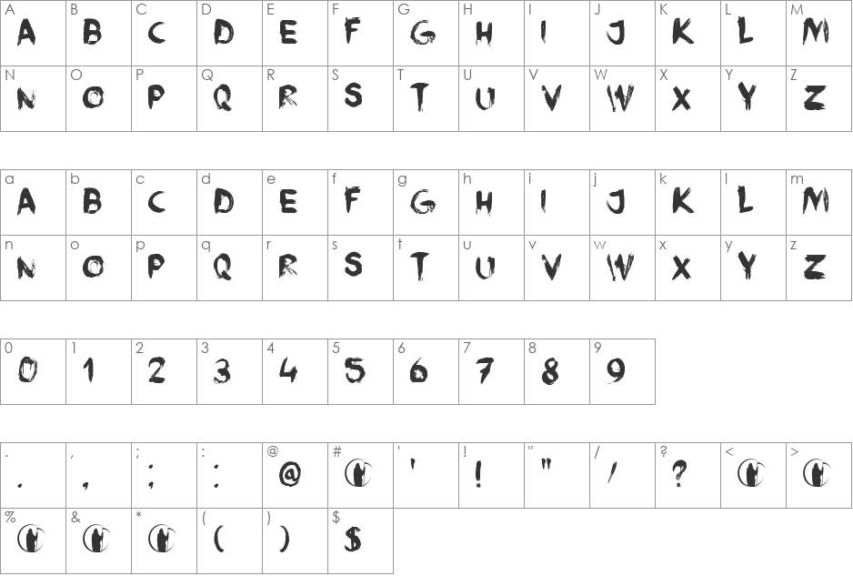 DK Face Your Fears II font character map preview