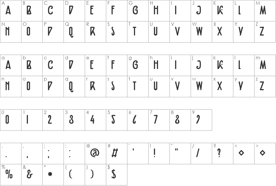 DK Fiebiger Eins font character map preview
