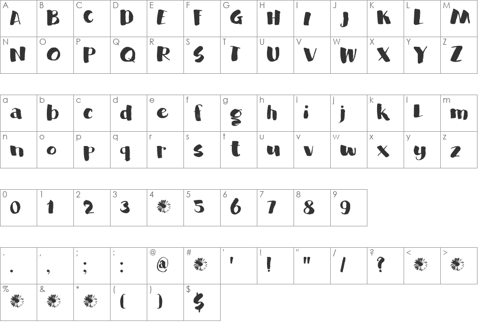 DK Garden Bed font character map preview