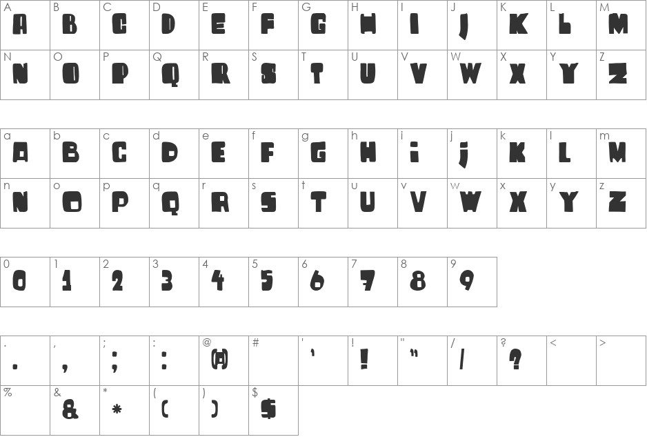 DK Harrumph font character map preview