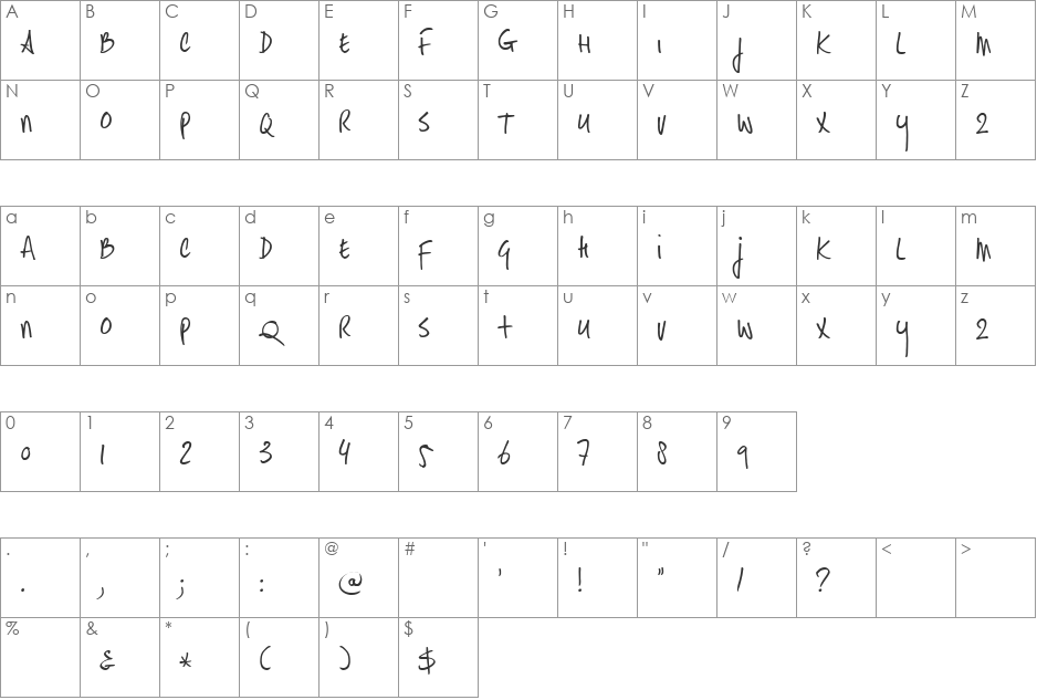 DK Hasty Tasty font character map preview