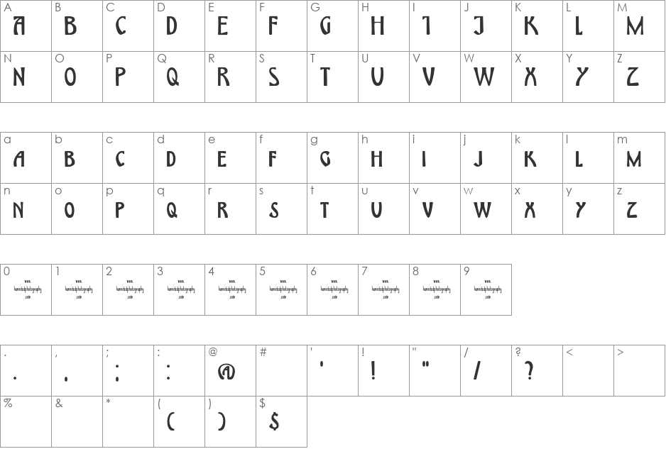 DK Himmelblau font character map preview