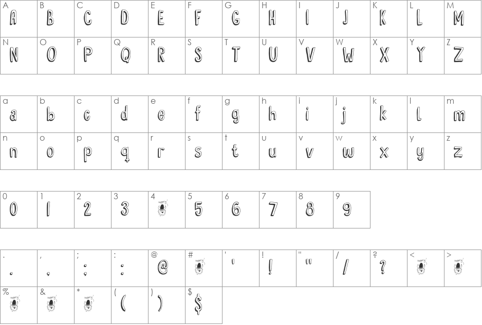 DK Hyggelig font character map preview