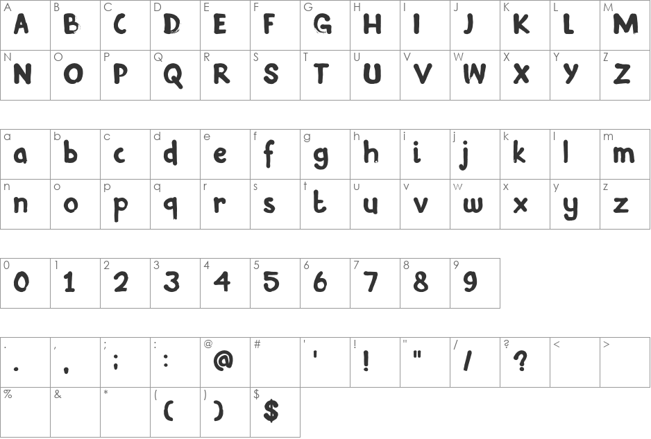 DK Inky Fingers font character map preview