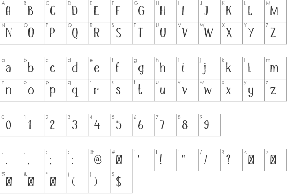 DK Mandolin font character map preview