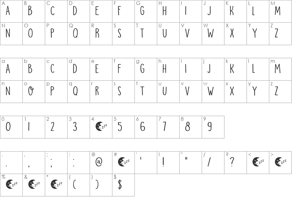 DK Moonlight Serenade font character map preview