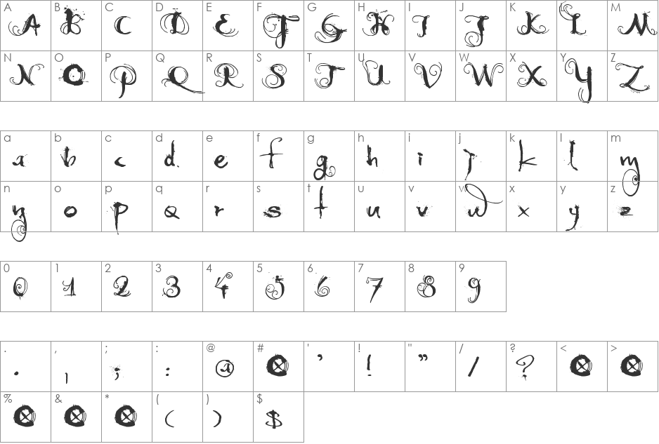 DK Moonlight Shadow font character map preview