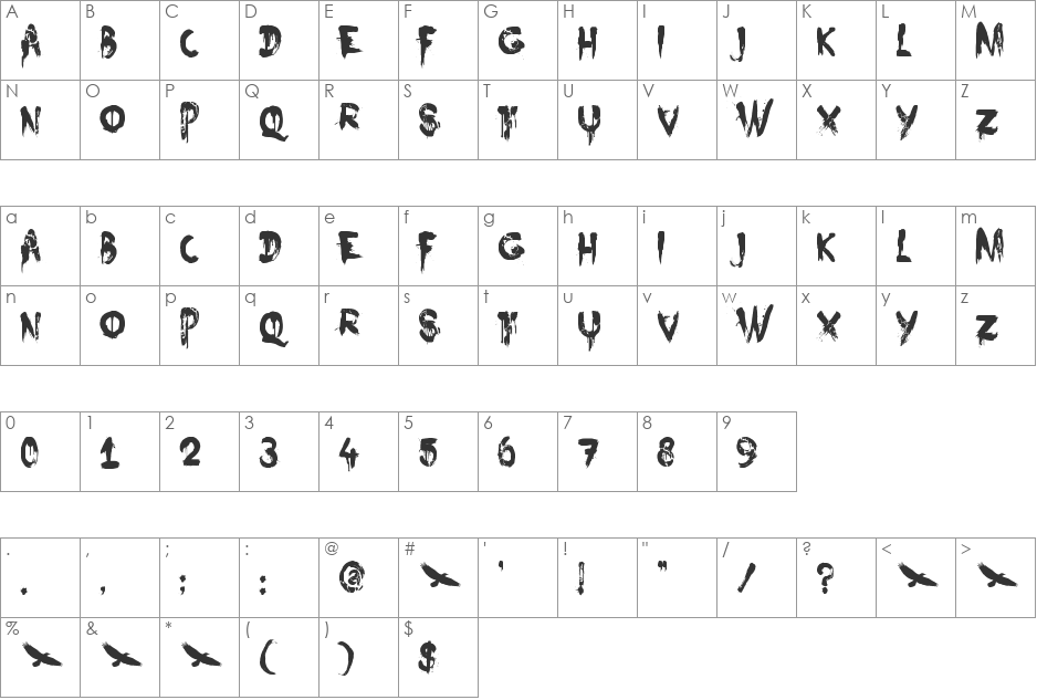 DK Nightbird font character map preview